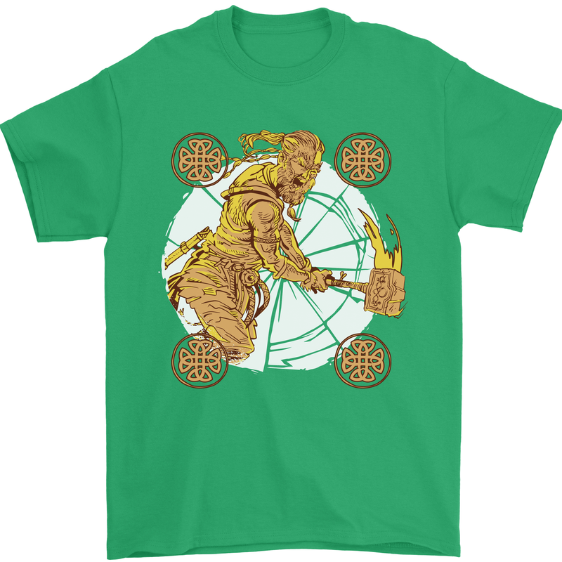 A Viking With a Hammer Thor Tribal Valhalla Mens T-Shirt Cotton Gildan Irish Green