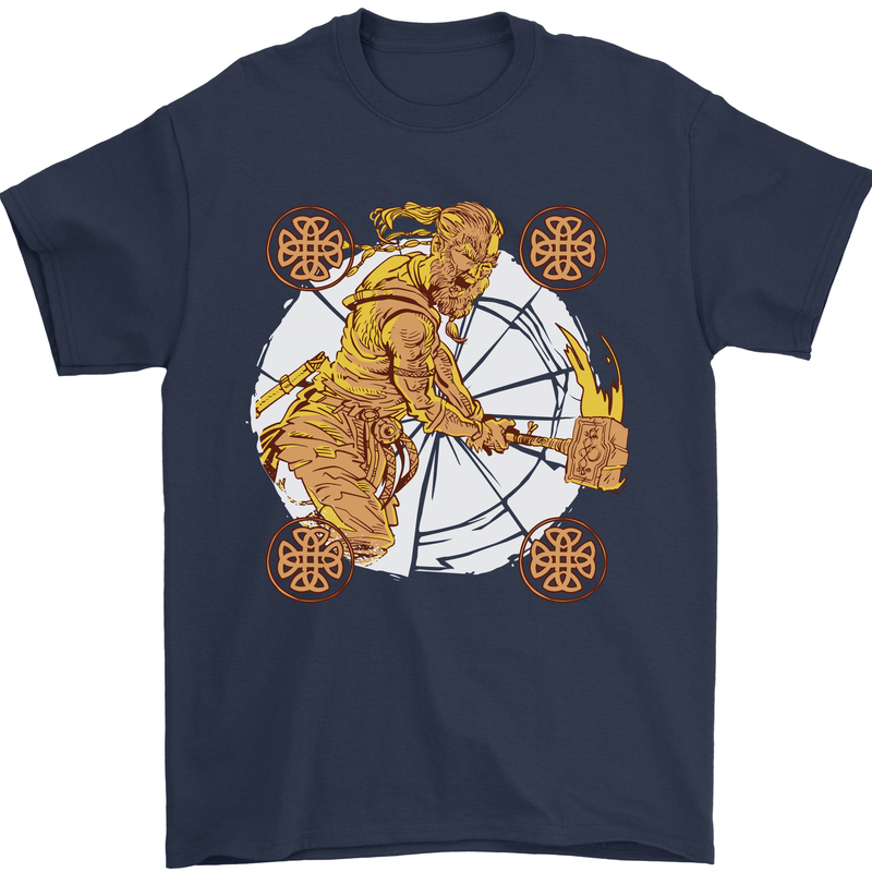 A Viking With a Hammer Thor Tribal Valhalla Mens T-Shirt Cotton Gildan Navy Blue