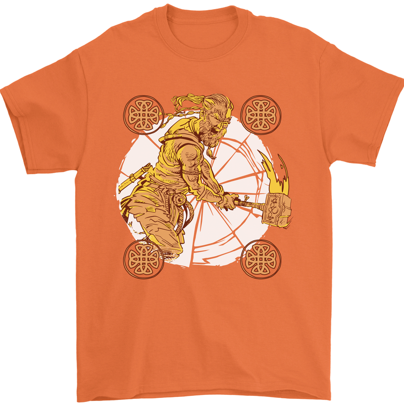 A Viking With a Hammer Thor Tribal Valhalla Mens T-Shirt Cotton Gildan Orange