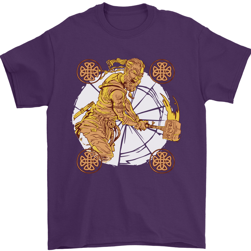 A Viking With a Hammer Thor Tribal Valhalla Mens T-Shirt Cotton Gildan Purple