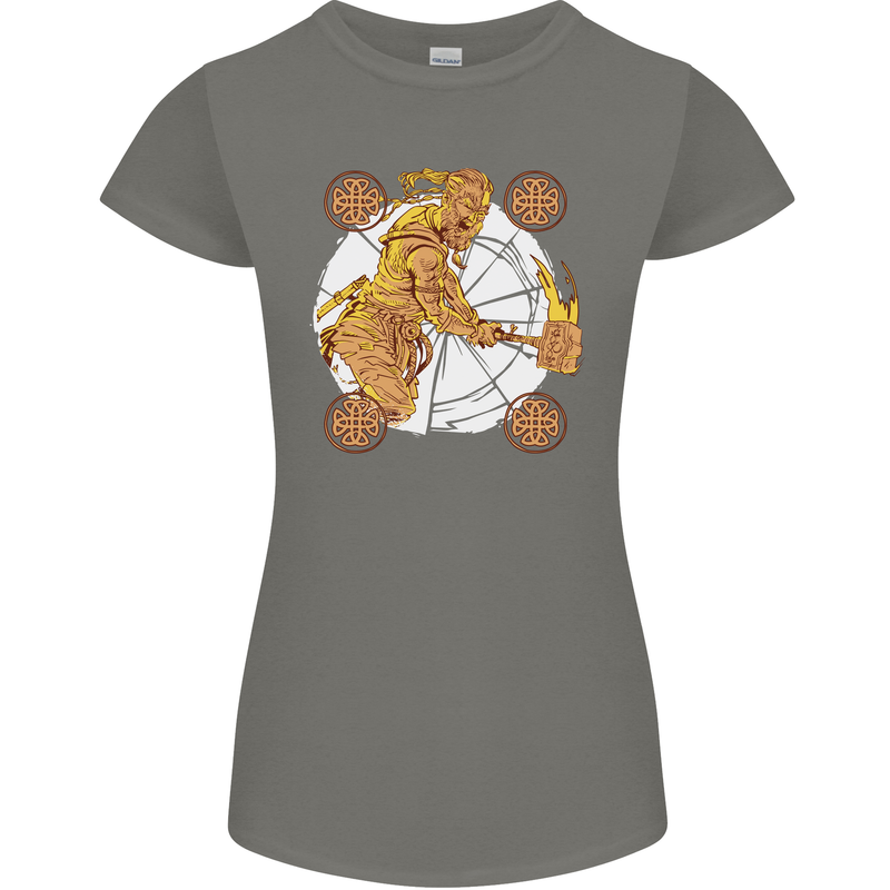 A Viking With a Hammer Thor Tribal Valhalla Womens Petite Cut T-Shirt Charcoal