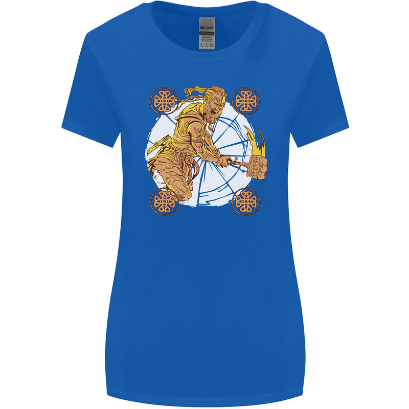 A Viking With a Hammer Thor Tribal Valhalla Womens Wider Cut T-Shirt Royal Blue
