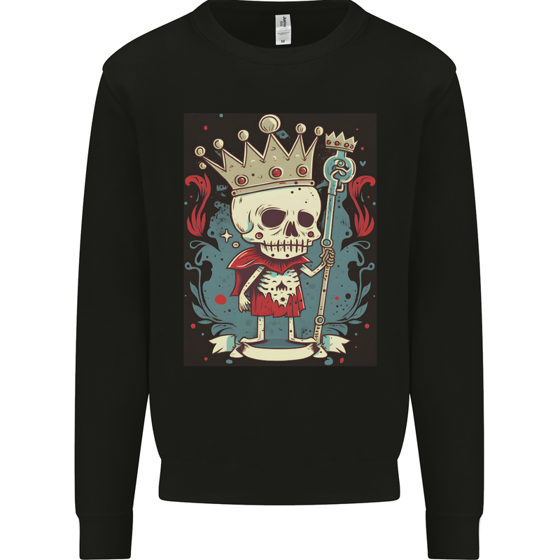 A Vintage Style Skeleton Retro King Skull Mens Sweatshirt Jumper Black