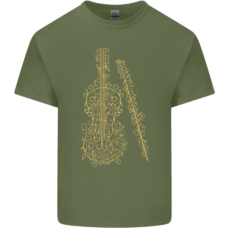 A Violin Cello Mens Cotton T-Shirt Tee Top Military Green