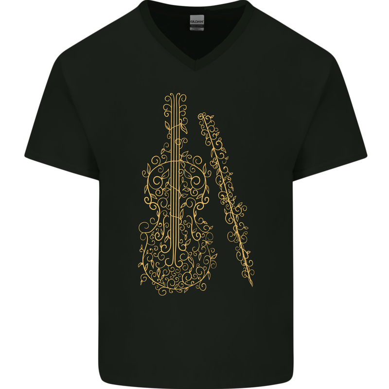 A Violin Cello Mens V-Neck Cotton T-Shirt Black