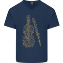 A Violin Cello Mens V-Neck Cotton T-Shirt Navy Blue