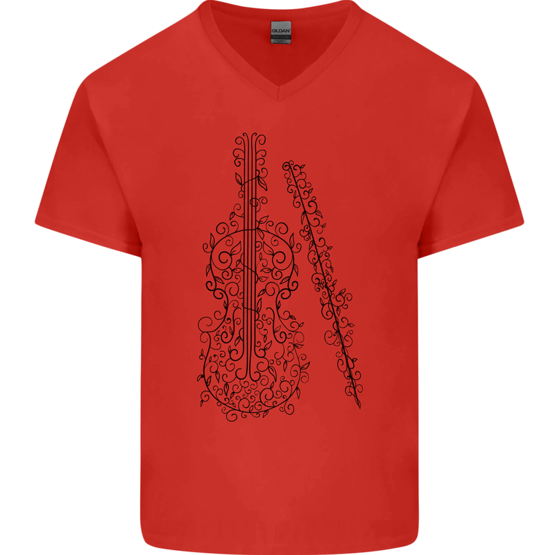 A Violin Cello Mens V-Neck Cotton T-Shirt Red