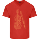 A Violin Cello Mens V-Neck Cotton T-Shirt Red