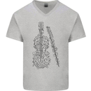 A Violin Cello Mens V-Neck Cotton T-Shirt Sports Grey