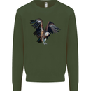 A Vulture Illustration Birds of Prey Kids Sweatshirt Jumper Forest Green