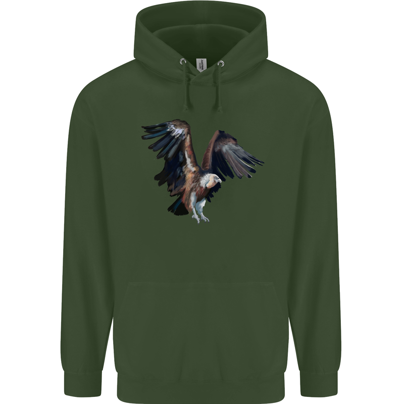 A Vulture Illustration Birds of Prey Mens 80% Cotton Hoodie Forest Green