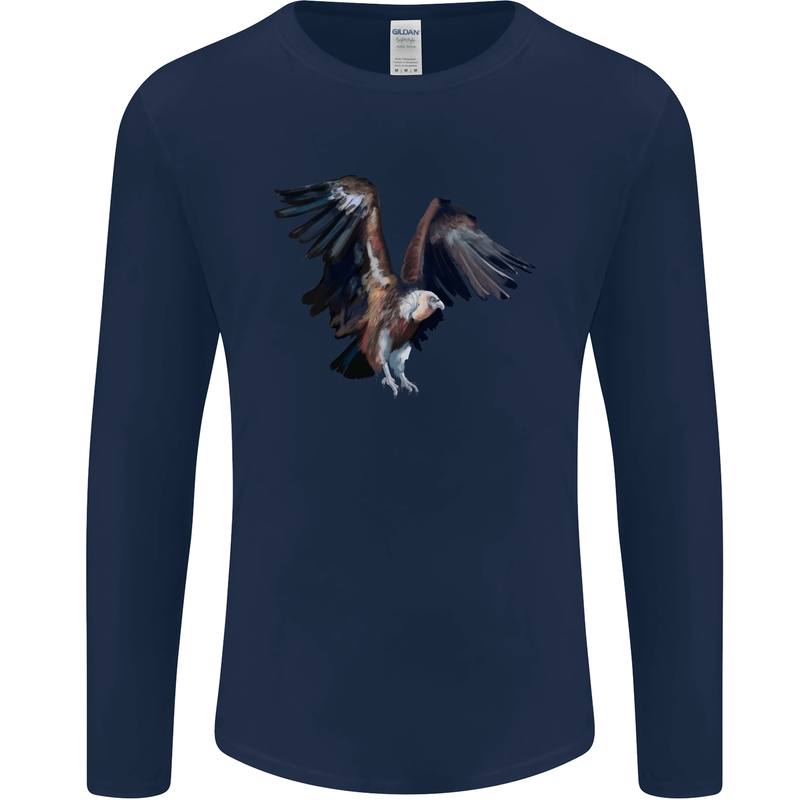 A Vulture Illustration Birds of Prey Mens Long Sleeve T-Shirt Navy Blue