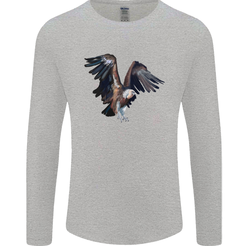 A Vulture Illustration Birds of Prey Mens Long Sleeve T-Shirt Sports Grey
