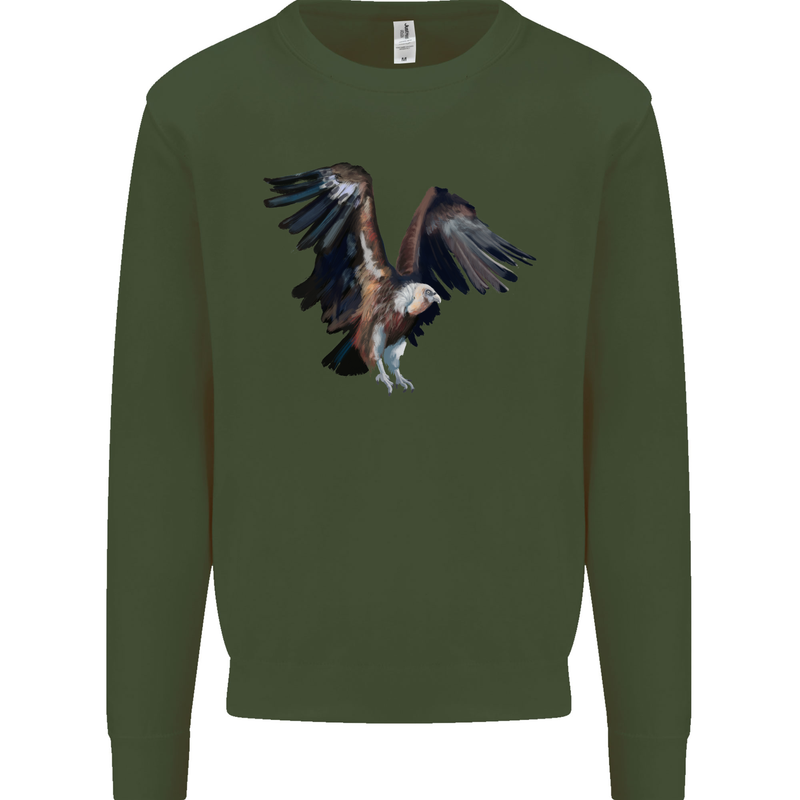 A Vulture Illustration Birds of Prey Mens Sweatshirt Jumper Forest Green