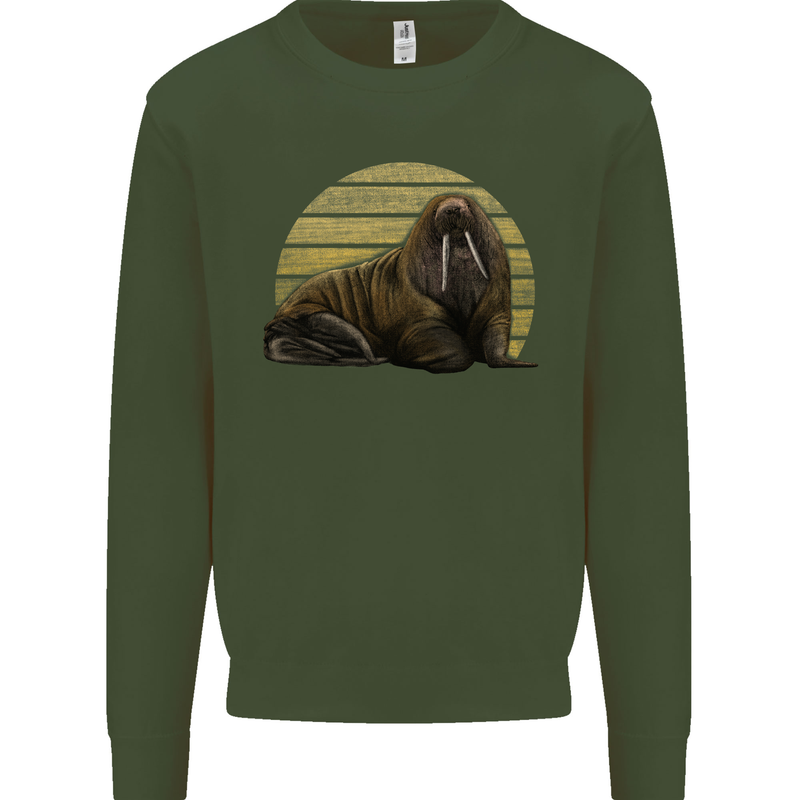 A Walrus Painting Kids Sweatshirt Jumper Forest Green