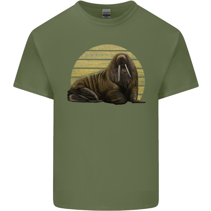 A Walrus Painting Mens Cotton T-Shirt Tee Top Military Green