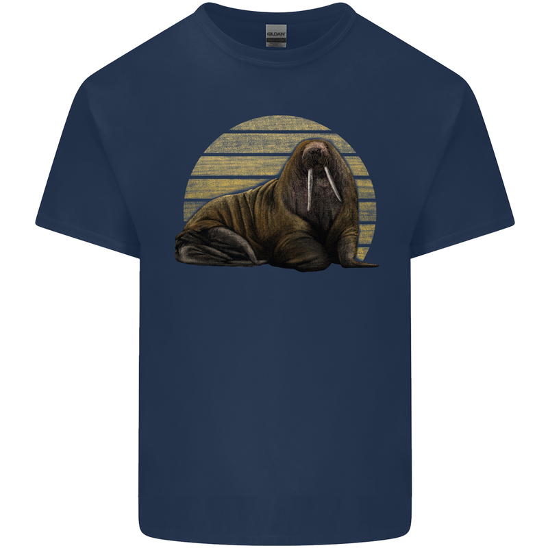 A Walrus Painting Mens Cotton T-Shirt Tee Top Navy Blue