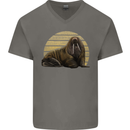 A Walrus Painting Mens V-Neck Cotton T-Shirt Charcoal