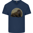 A Walrus Painting Mens V-Neck Cotton T-Shirt Navy Blue