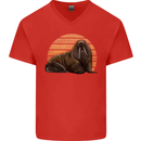 A Walrus Painting Mens V-Neck Cotton T-Shirt Red