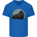 A Walrus Painting Mens V-Neck Cotton T-Shirt Royal Blue