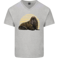 A Walrus Painting Mens V-Neck Cotton T-Shirt Sports Grey