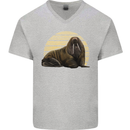 A Walrus Painting Mens V-Neck Cotton T-Shirt Sports Grey