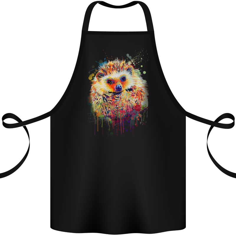 A Watercolour Hedgehog Cotton Apron 100% Organic Black