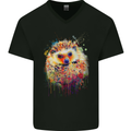 A Watercolour Hedgehog Mens V-Neck Cotton T-Shirt Black