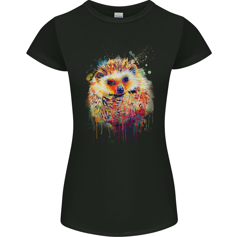 A Watercolour Hedgehog Womens Petite Cut T-Shirt Black
