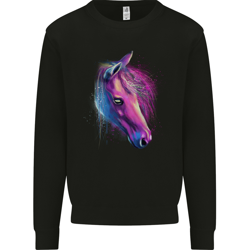 A Watercolour Horse Kids Sweatshirt Jumper Black