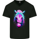 A Watercolour Horse Mens V-Neck Cotton T-Shirt Black
