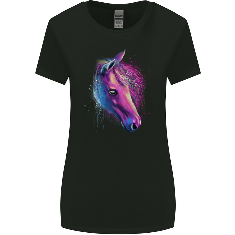 A Watercolour Horse Womens Wider Cut T-Shirt Black
