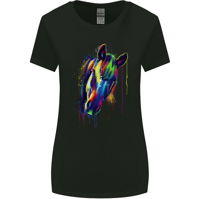 A Watercolour Horse Womens Wider Cut T-Shirt Black