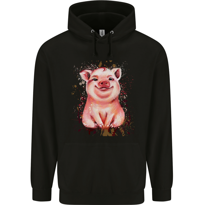 A Watercolour Pig Childrens Kids Hoodie Black