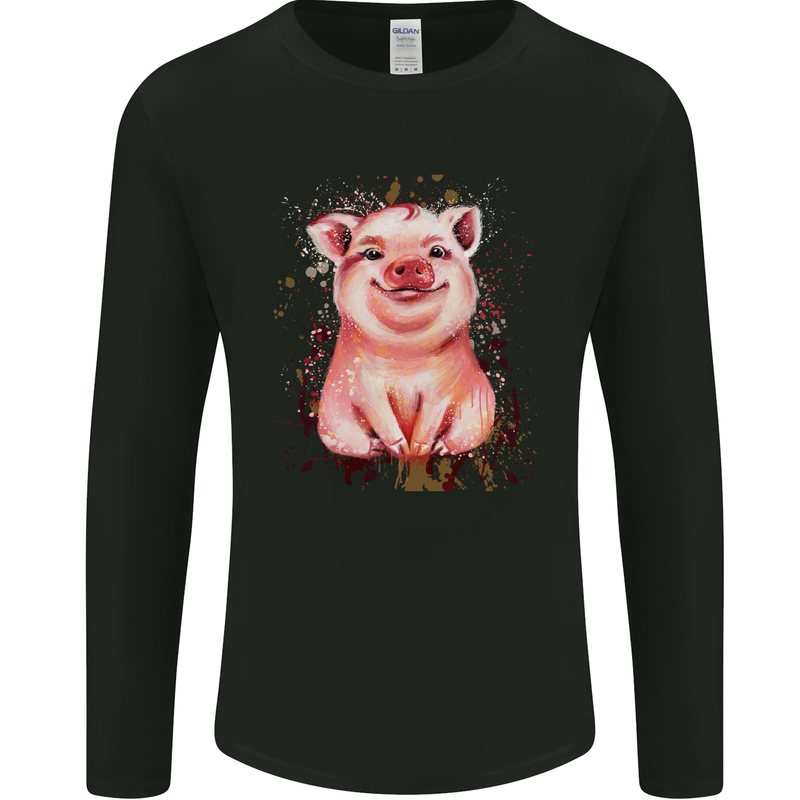A Watercolour Pig Mens Long Sleeve T-Shirt Black