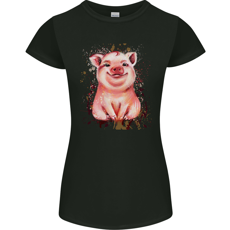 A Watercolour Pig Womens Petite Cut T-Shirt Black