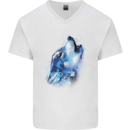 A Watercolour Wolf Mens V-Neck Cotton T-Shirt White