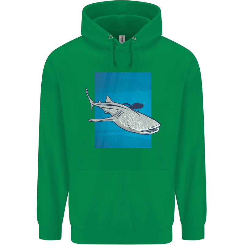 A Whale Shark and Scuba Diver Childrens Kids Hoodie Irish Green