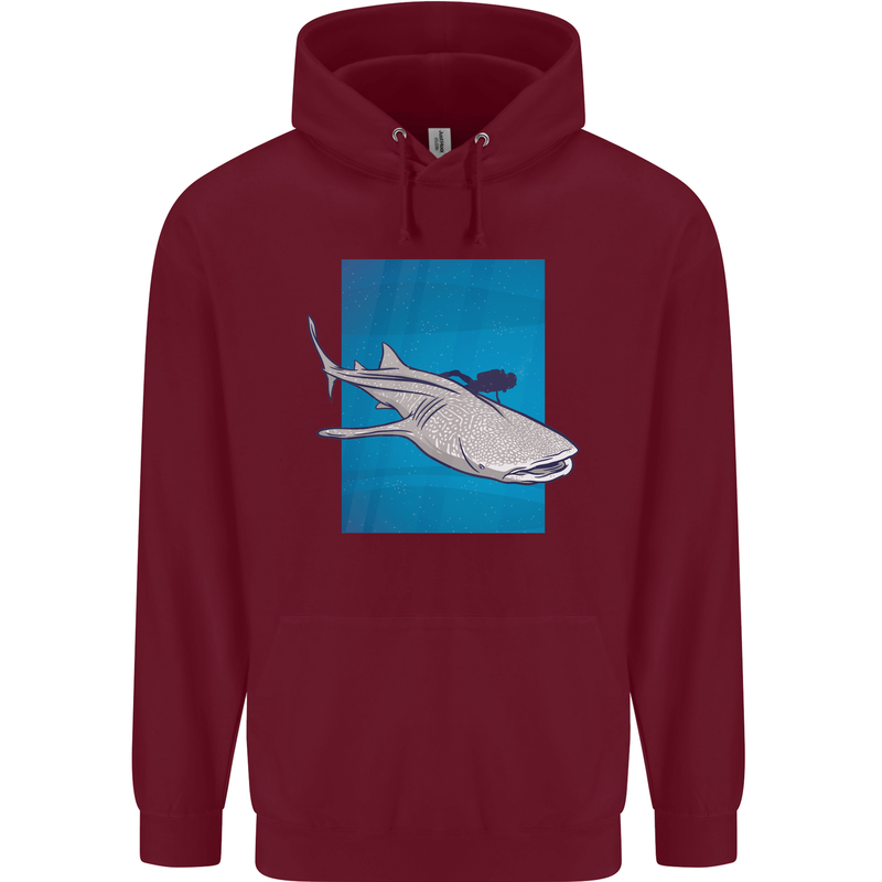 A Whale Shark and Scuba Diver Childrens Kids Hoodie Maroon