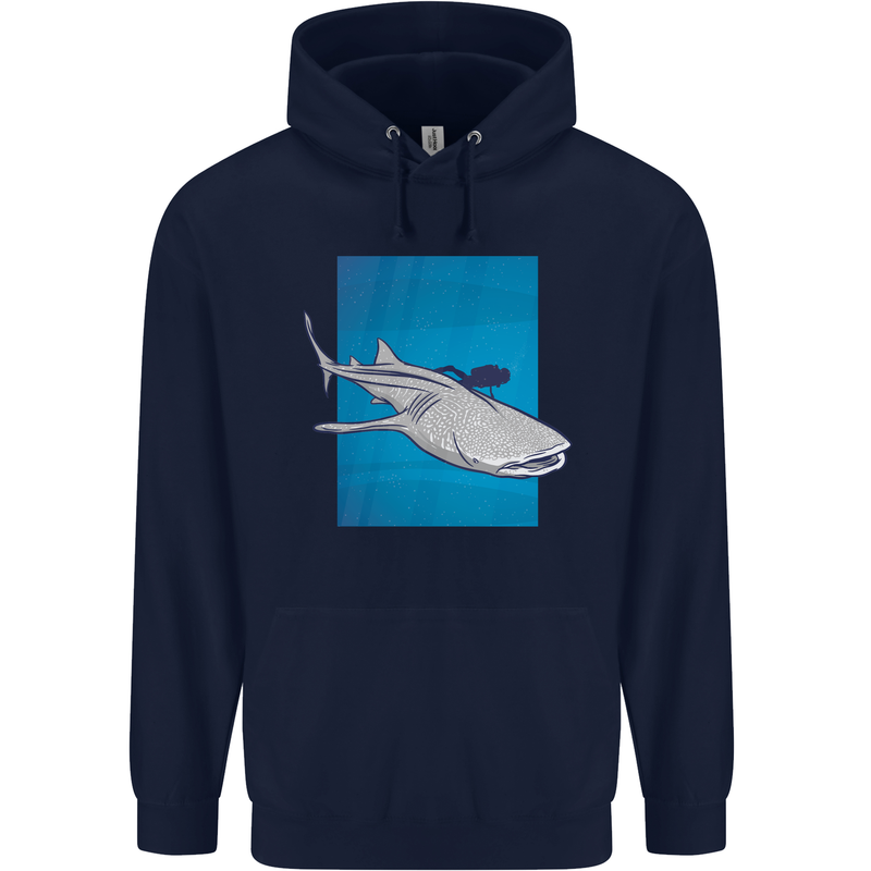 A Whale Shark and Scuba Diver Childrens Kids Hoodie Navy Blue
