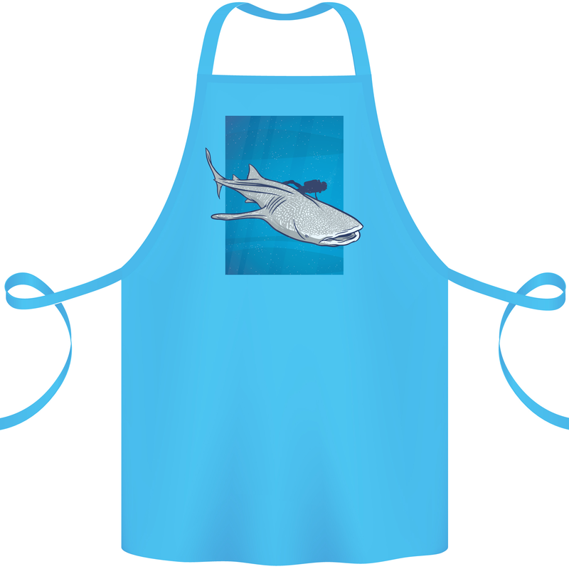 A Whale Shark and Scuba Diver Cotton Apron 100% Organic Turquoise