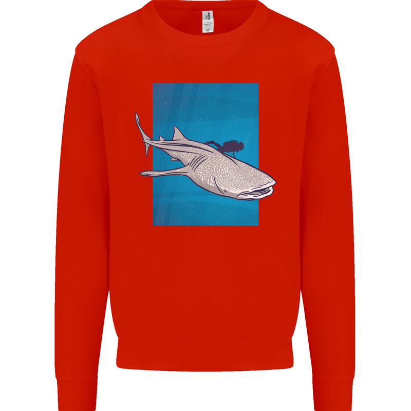 A Whale Shark and Scuba Diver Kids Sweatshirt Jumper Bright Red