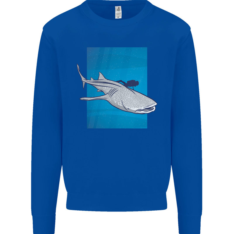 A Whale Shark and Scuba Diver Kids Sweatshirt Jumper Royal Blue