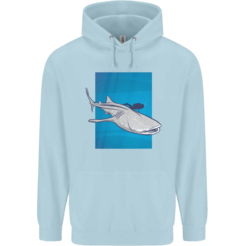 A Whale Shark and Scuba Diver Mens 80% Cotton Hoodie Light Blue