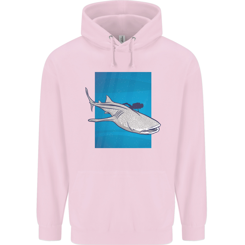 A Whale Shark and Scuba Diver Mens 80% Cotton Hoodie Light Pink