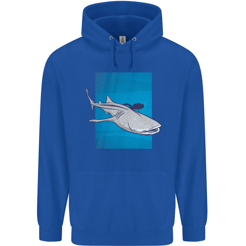 A Whale Shark and Scuba Diver Mens 80% Cotton Hoodie Royal Blue