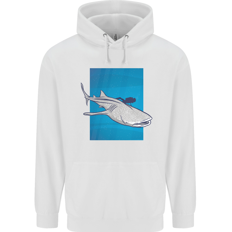 A Whale Shark and Scuba Diver Mens 80% Cotton Hoodie White