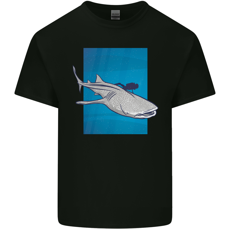 A Whale Shark and Scuba Diver Mens Cotton T-Shirt Tee Top Black