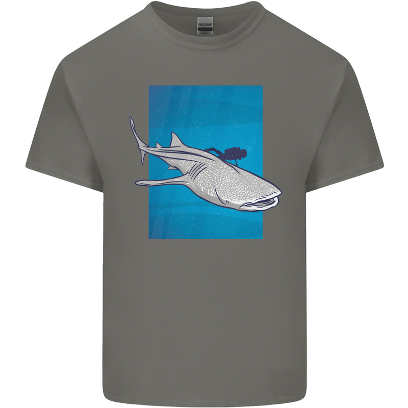 A Whale Shark and Scuba Diver Mens Cotton T-Shirt Tee Top Charcoal